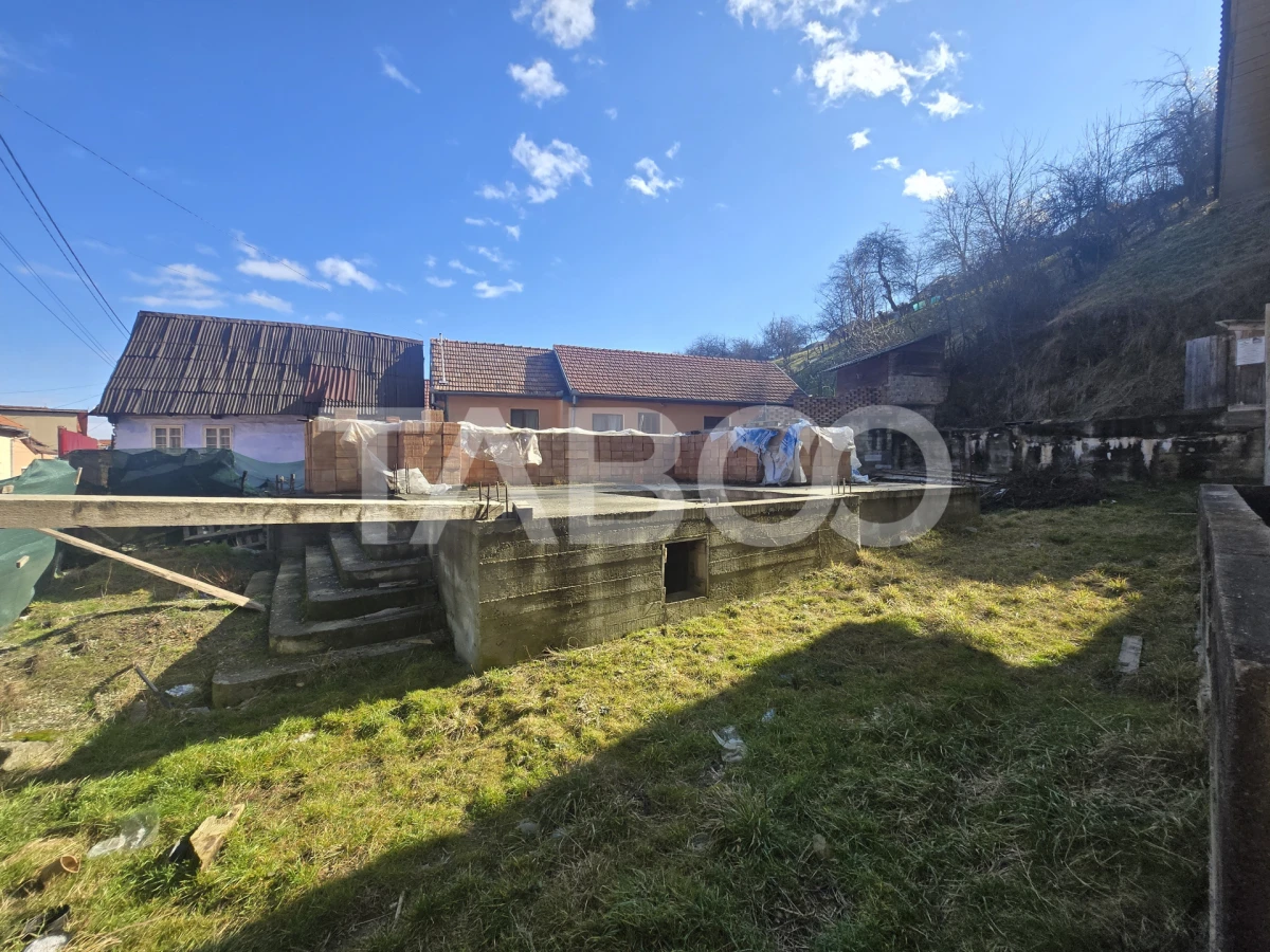 Teren de vanzare 436mp intravilan cu fundatie si proiect casa Rasinari - 1