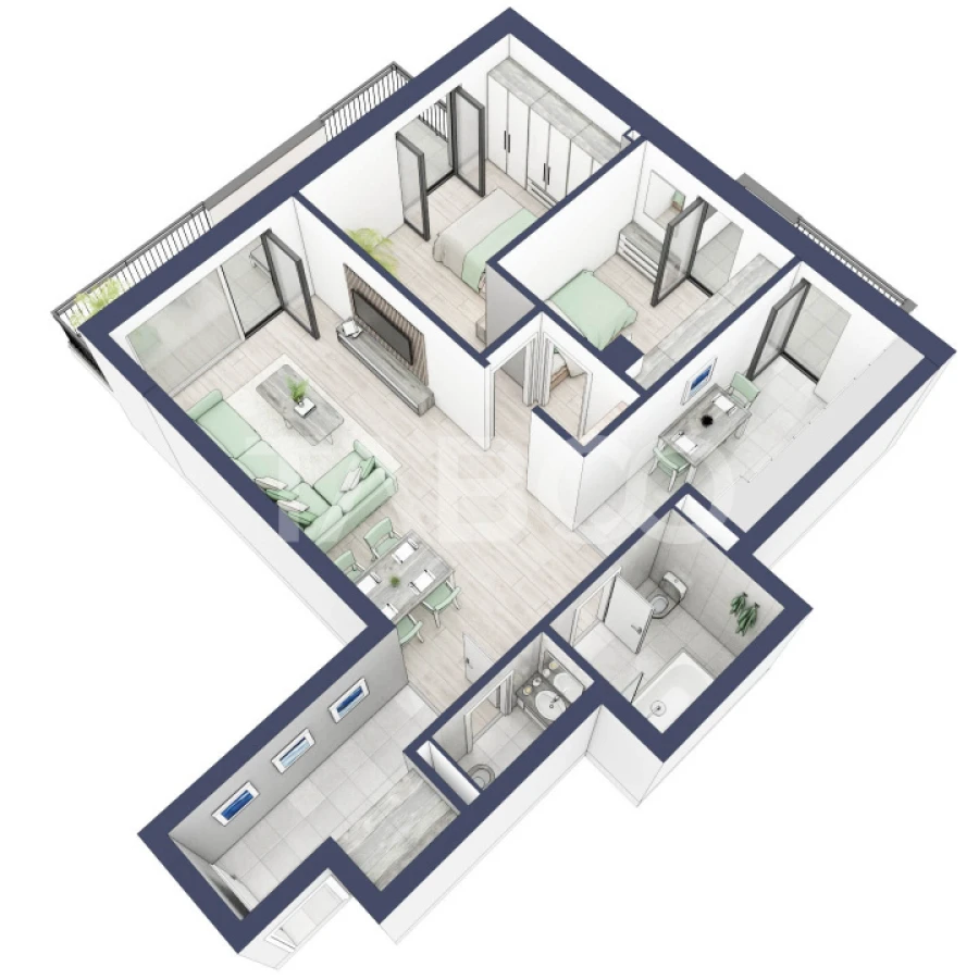 Apartament cu orientare SV 70 mpu 3 camere 2 bai bloc cu lift Turnisor - 9