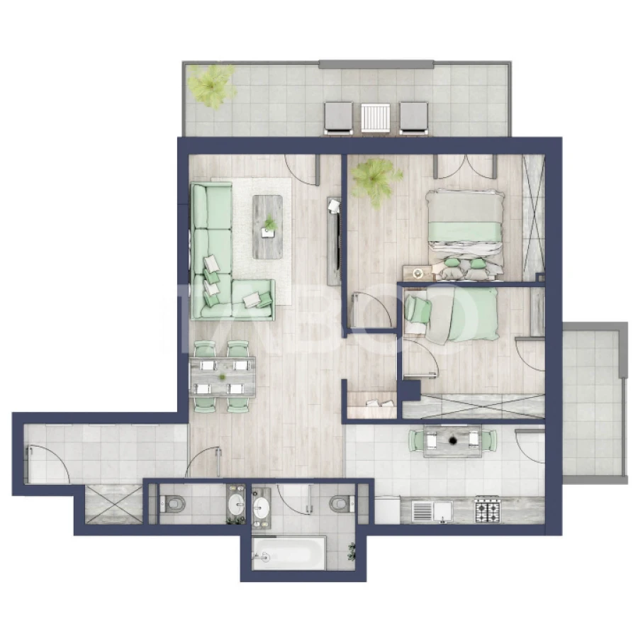 Apartament cu orientare SV 70 mpu 3 camere 2 bai bloc cu lift Turnisor - 2