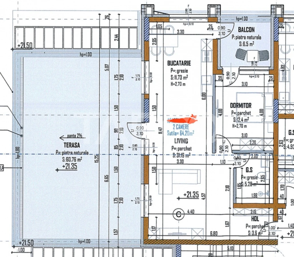 De vanzare apartament + terasa de 67 mp in bloc nou in cartier Marasti - 1