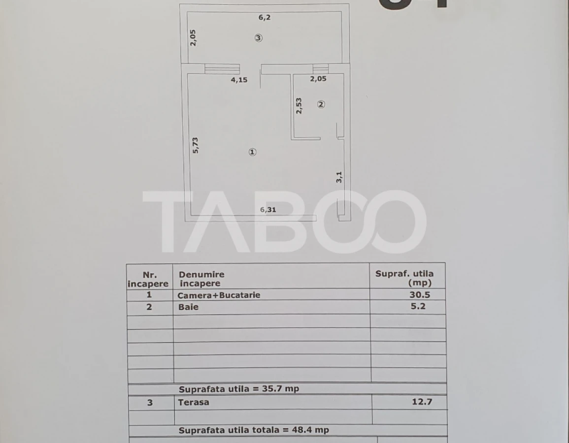 Studio in suprafata de 36 mp + terasa nou finisaje premium - 1