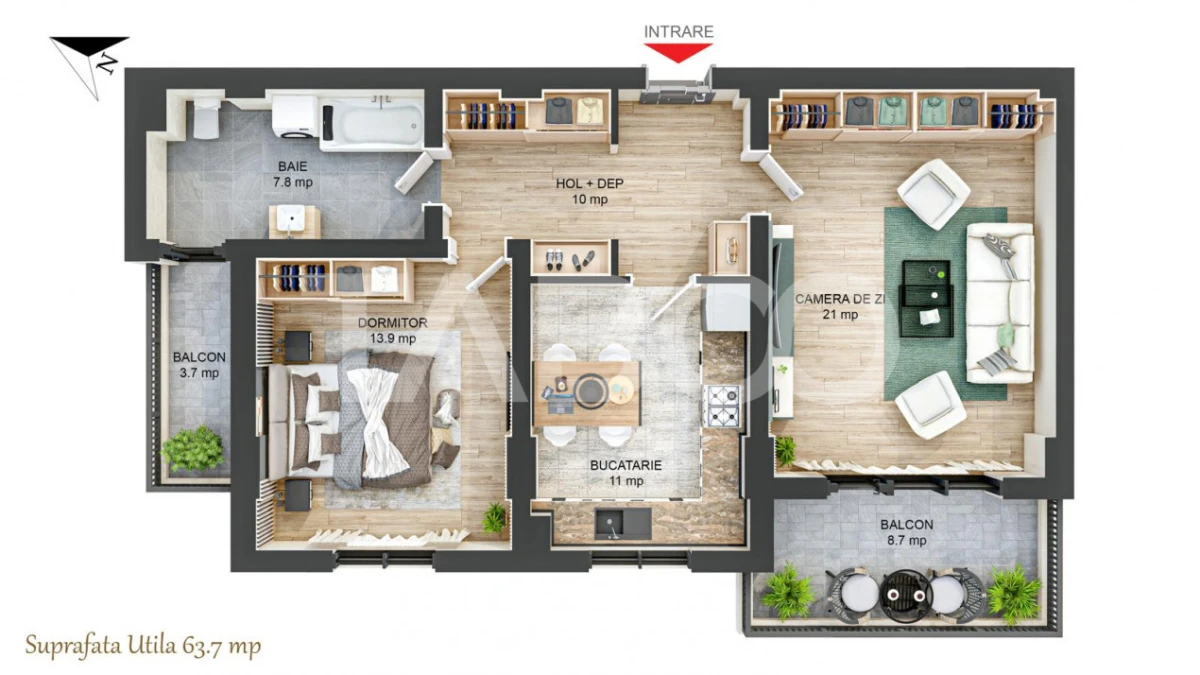 Apartament decomandat 2 camere 64 mpu 2 balcoane 12 mp Rahovei Sibiu - 5