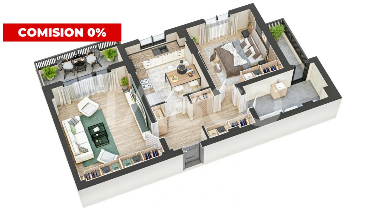 Apartament de 64 mpu cu 2 camere decomandate si 2 balcoane in SIBIU - 1