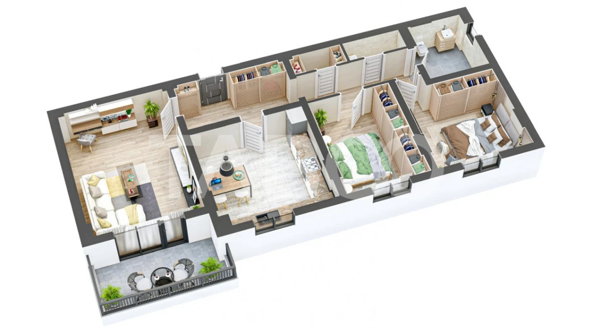 Apartament 84 mpu 3 camere decomandate 2 bai balcon Sibiu COMISION 0% - 4