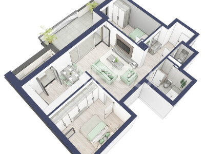 Apartament 66 mp utili 3 camere 2 bai etaj 3 in bloc cu lift Turnisor