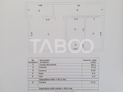Apartament 3 camere decomandat 81 mp utili + terasa 17 mp nou 2025
