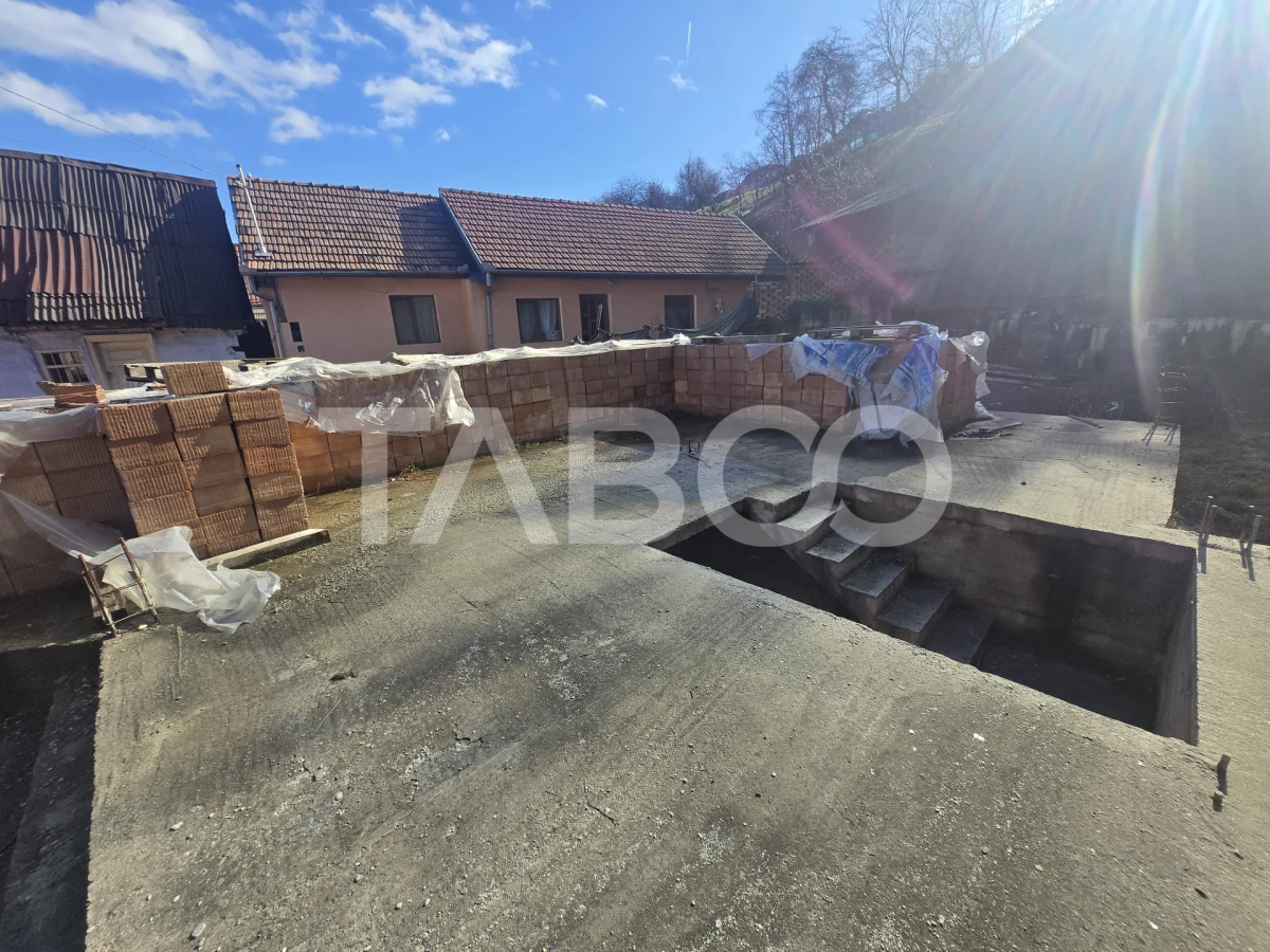Teren de vanzare 436mp intravilan si fundatie cu proiect casa Rasinari - 1