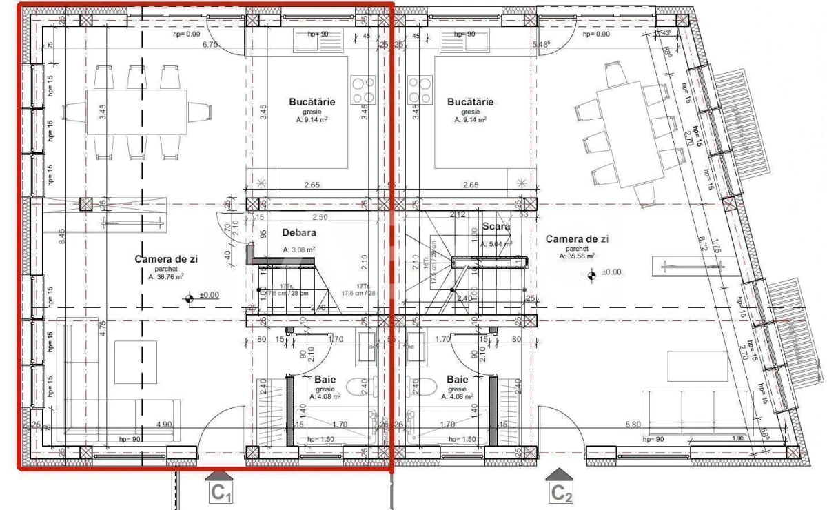 Duplex cu 2 garaje semifinisat de vanzare in cartierul Dambul Rotund - 7
