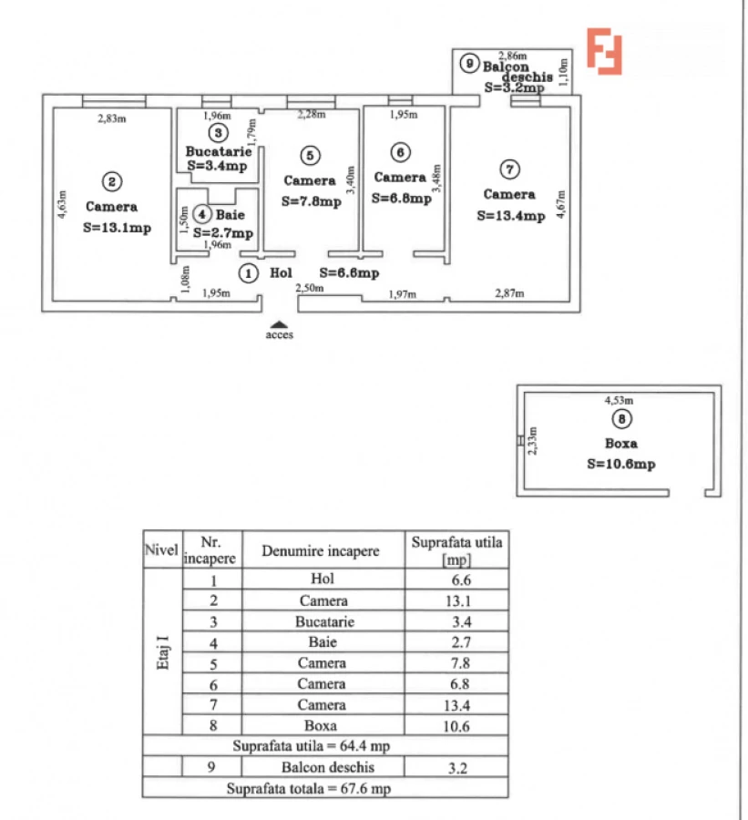 Apartament 4 camere, etaj 1, centrala proprie, zona Dacia - 9