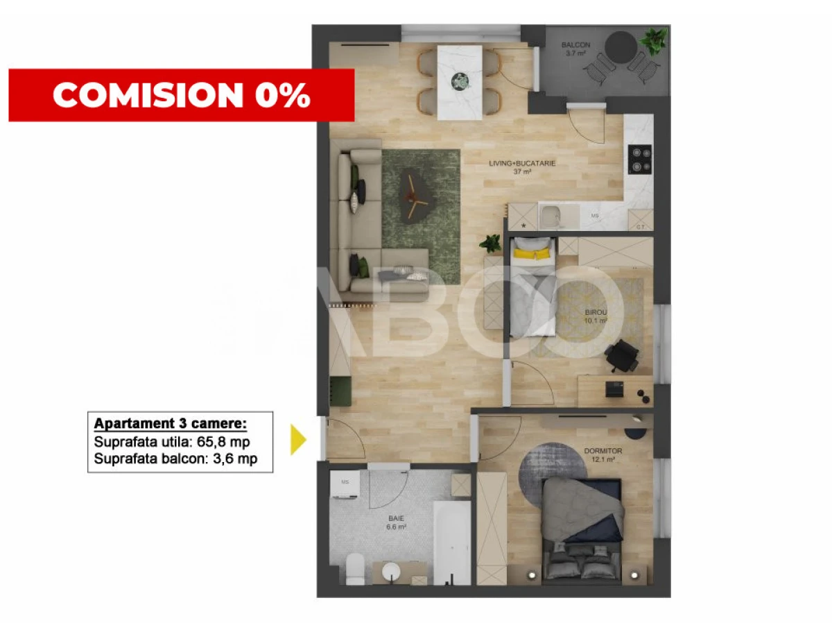FARA COMISION - Apartament 3 camere 66 mpu balcon Doamna Stanca Sibiu - 1