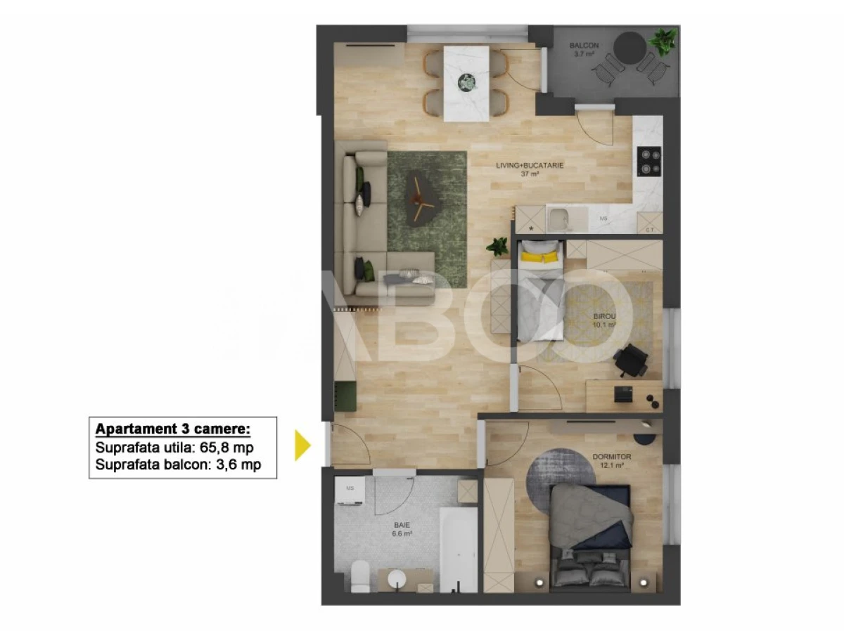 COMISION ZERO-Apartament 3 camere 66 mpu balcon Doamna Stanca Sibiu - 4