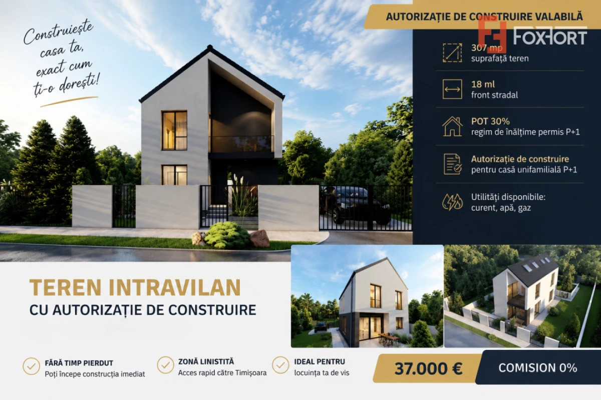 COMISION 0% | Teren intravilan 307 mp | Autorizatie de construire | Sanandrei - 1