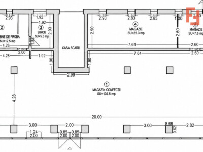 Spatiu comercial ultracentral de inchiriat, 200 mp utili, front stradal 22 ml