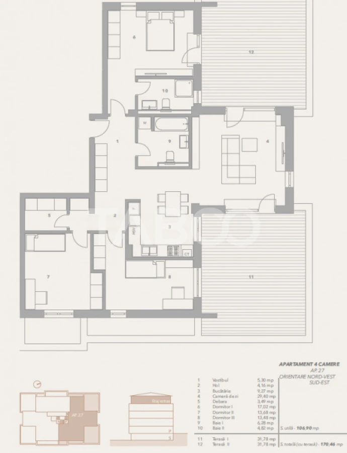 Penthouse 2 terase 32 mp 107 mp utili fiecare zona Turnisor Sibiu - 3