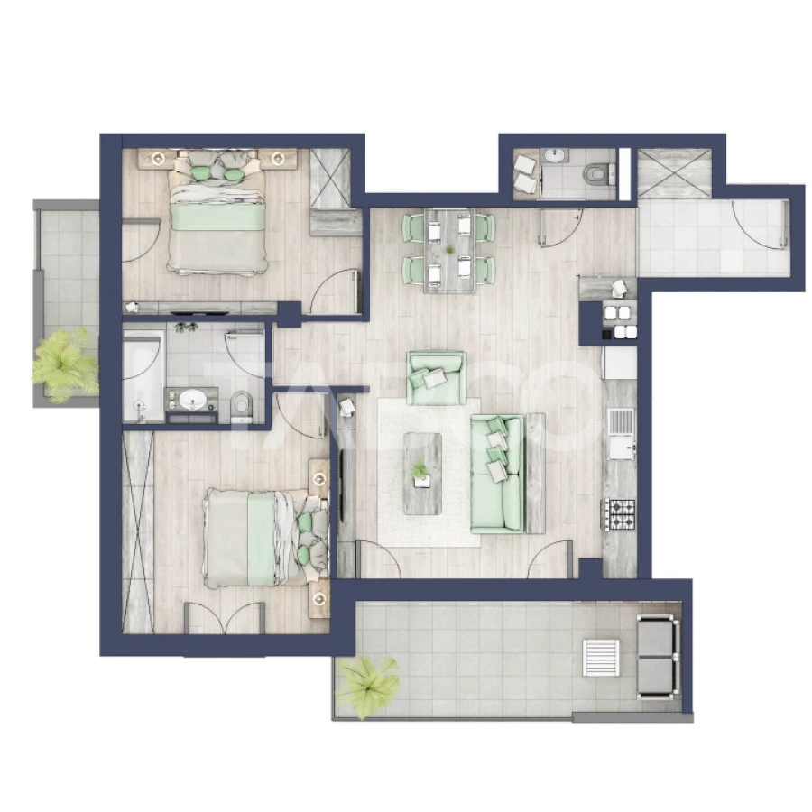 Apartament 3 camere 2 bai bloc cu lift zona de case in Turnisor - 3