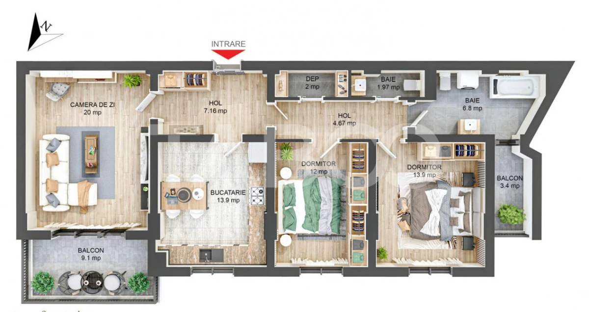 Apartament decomandat 3 camere 2 bai 83 mpu 2 balcoane Sibiu Rahovei - 4
