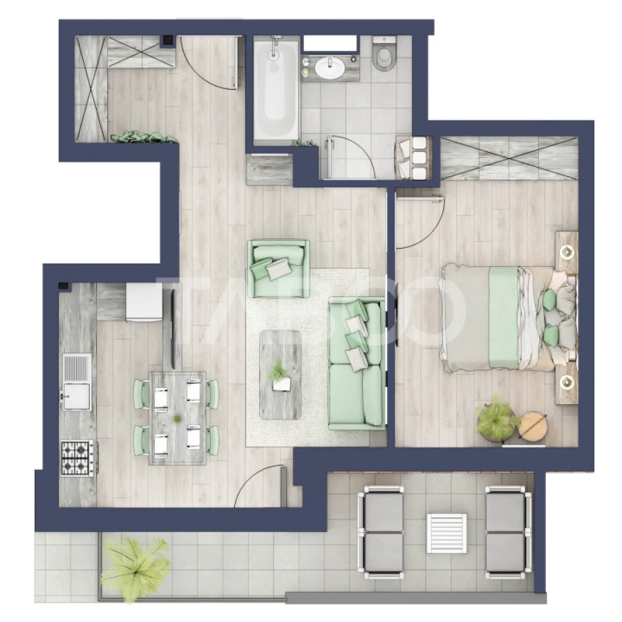 Apartament la parter cat un etaj 1 cu 47 mp utili 2 camere Turnisor - 2