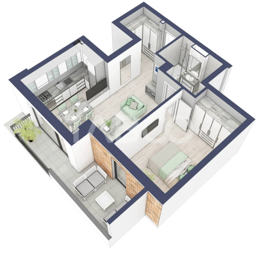 Apartament la parter cat un etaj 1 cu 47 mp utili 2 camere Turnisor - 1