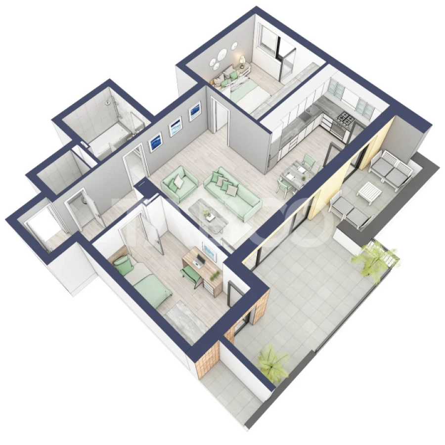 Apartament 66 mp utili 3 camere 2 bai etaj 3 in bloc cu lift Turnisor - 6