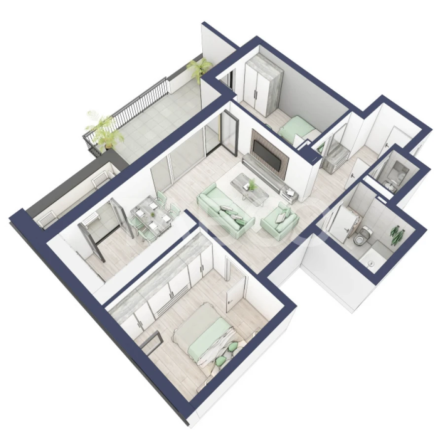Apartament 66 mp utili 3 camere 2 bai etaj 3 in bloc cu lift Turnisor - 1
