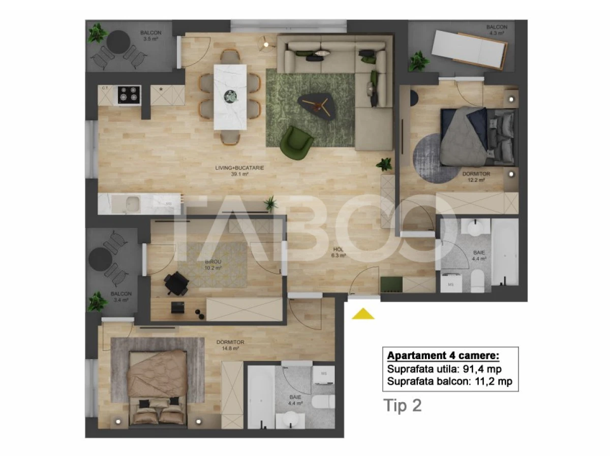 COMISION 0 Apartament 91 mpu 4 camere si LOC PARCARE Doamna Stanca - 2