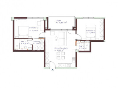 Apartament cu 3 camere bloc nou de vanzare in Centru